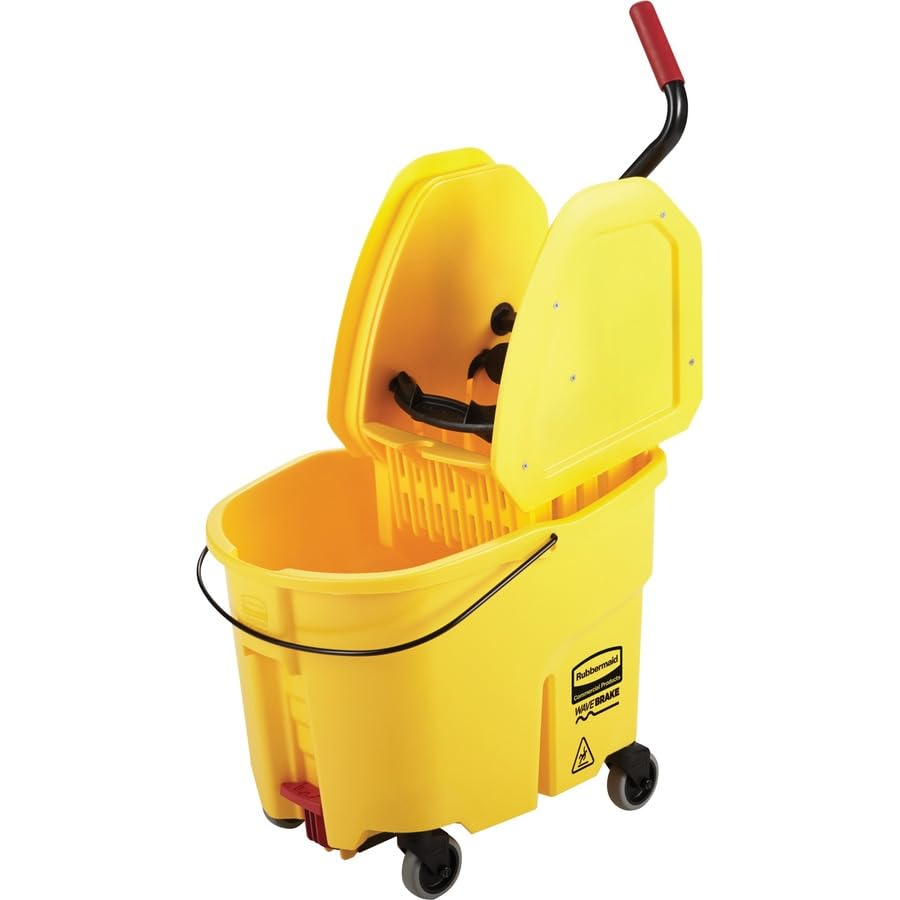 Rubbermaid Commercial Products WaveBrake 35 QT Down-Press Mop Bucket and Wringer Combo on Wheels, Yellow, for Professional/Industrial Heavy-Duty Floor Cleaning - color: Yellow