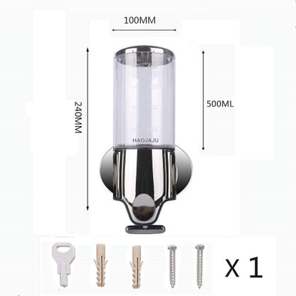 Single Head and Double Head Manual Pressing Head Wall Mounted Soap Dispenser Shower Liquid Shampoo and Soap Dispenser with Container (Transparent, 500ml x 2) - color: Transparent, size: 500ml x 2