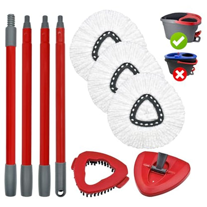 Mop Handle Mop Replace Heads and Mop Base Brush Replacement for O Cedar EasyWring 1-Tank System Include 3 Spin Mop Replacement Head, 4-Section Mop Handles, 1 Base and 1 Scrub Brush Combo - color: 3 White Mop Heads + 1 Set Mop Handle ( 1 Tank )