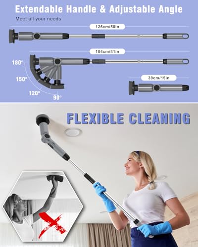 Electric Spin Scrubber, [IPX8 Waterproof ] [50KG Torque] Shower Scrubber with 9 Brush Heads, 2 Speed Mode, 4 Adjustable Angles, Electric Brush for Cleaning for Bathroom Floor Tile (Gray)