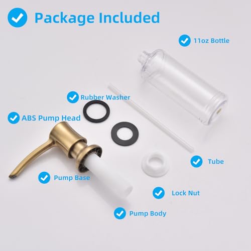 Soap Dispenser for Kitchen Sink, Built in Sink Soap Dispenser Gold ABS Pump Head with 11 Ounce Soap Bottle Champagne Gold - color: Brushed Gold