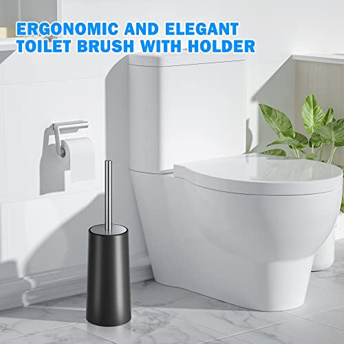 Toilet Brush and Holder, Toilet Brush with 304 Stainless Steel Long Handle, Toilet Bowl Brush for Bathroom Toilet-Ergonomic, Elegant,Durable（Black） - color: Black