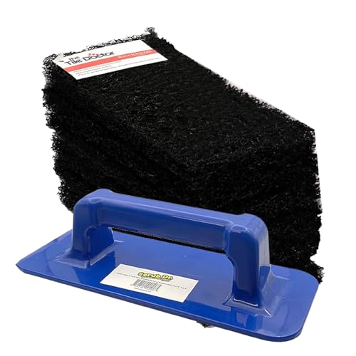 Scrub Doctor 6-Pack of 10 x 4.5 x 1 in. Large Black Scrub Pads and Scrub Pad Holder Scrub-HLD-L-BLK-6, Maximum Abrasion Scrubbing Pads for Cast Iron Pots, BBQ Grills, Oven Cleaning, and Paint Removal