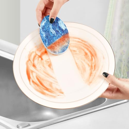 YETTASBIN Marble 3PCS Wood Pulp Scrub Sponges, Reusable Absorbent Household Cleaning Sponge Non-Scratch Kitchen Dish Sponges, Multi-Surface Safe Scrubber for Nonstick Pans, Pots