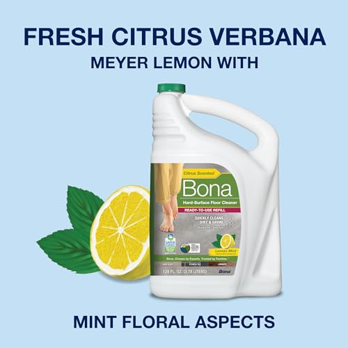 Bona Multi-Surface Floor Cleaner Refill - 128 fl oz - Lemon Mint - Residue-Free Floor Cleaning Solution refill for Spray Mop and Spray Bottles - For Use on Stone, Tile, Laminate, and Vinyl Floors - size: 128 Fl Oz (Pack of 1)