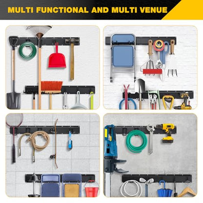 Garage Tool Organizer Wall Mount with 64 inches Rails and 10 Adjustable Heavy-Duty Hooks, Garden Tool Organizer, 14 Pack Carries 630 lbs, Heavy Duty Garage Storage Rack For Yard, Shed, Easy to install - size: 64 inch with 4 Panels & 10 Hooks