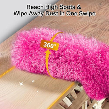 Tiumso 5-in-1 Duster with Extension Pole 100 inch Extendable Dusters for Cleaning Anti-Spin Reusable Dusting Kits for High Ceiling Fans, Cobwebs & Vents, Reinforced Stainless Steel Telescopic Handle - color: Rose Red