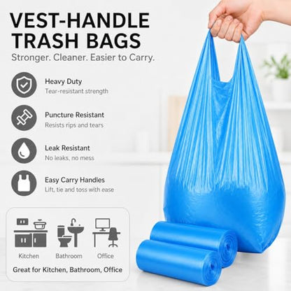 Trash Bags Small Garbage Bags with Handle 2 Rolls 60 Count Strong Kitchen Bathroom Waste Bags Leak Resistant Disposable Bin Liners Black - color: Blue