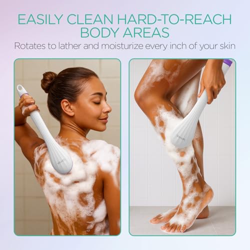 VOYOR Electric Body Brush Back Scrubber for Shower Rechargeable Exfoliating Bath Brush Powered Shower Brush with Non-Slip Long Handle Deep Cleansing, Exfoliation, Massaging Spin Brush BC100 (Purple) - color: Purple