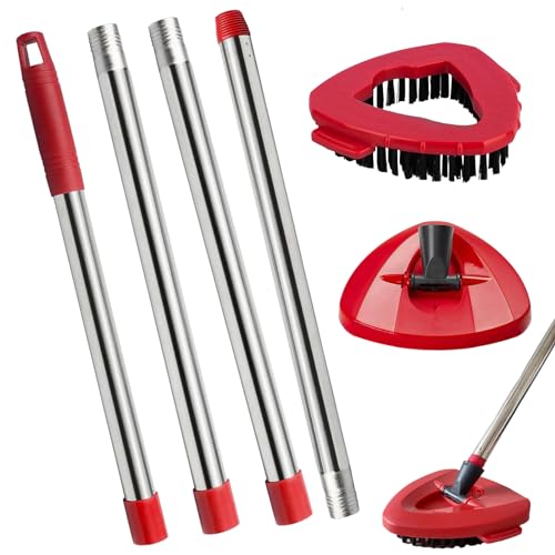 Spin Mop Replacement Handle and Mop Base Replacements for OCeda EasyWring 1-Tank Spin Mop System,4-Section Iron Mop Handle 30-58in and 1 Mop Base and 1 Scrub Brush Cover Set Combo, Red - color: Red, size: Handle + 1 Scrub Brush + 1 Base