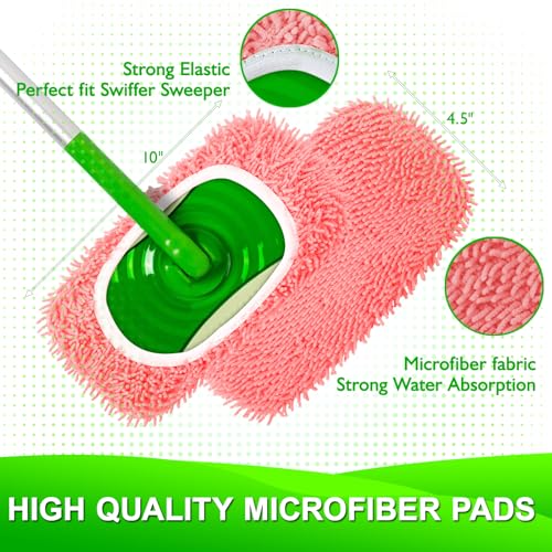 Reusable Microfiber Mop Pads - 4 Pack Washable Wet Pads Refill for Mopping Floors, Pink (Mop is not Included) - color: 4 Pack (Pink)