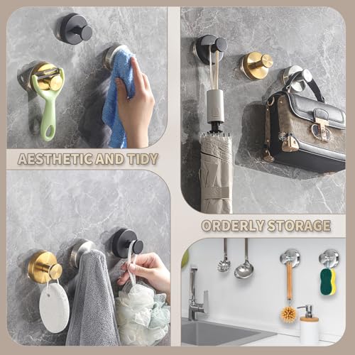 2026 Upgraded Drill-Free Suction Cup Hooks, Stainless Steel Suction Cup Hooks for Shower, Mirror, Wall, Bathroom, Glass, Hanging Towels - 4 Pack, Black - color: Black