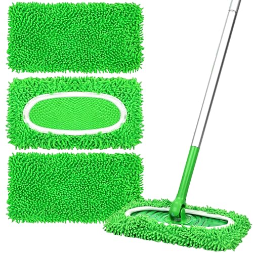 3Pcs Reusable Microfiber Mop Pads Compatible with Sweeper Mop, Washable Wet Mopping Pads & Dry Sweeping Cloths Refills for Hardwood/Multi-Surface Floor Cleaning (3Pcs Green) - color: Green, size: 3Pcs