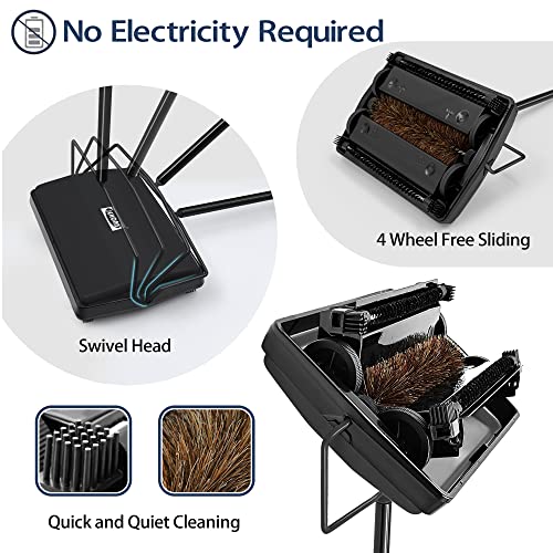 JEHONN Carpet Floor Sweeper Manual with Horsehair, Broom and Dustpan Set for Home