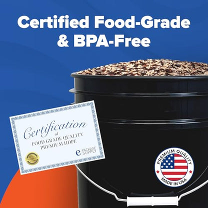 ePackageSupply 5 Gallon Bucket - Food Grade Bucket, Metal Handle Grip, BPA-Free, Heavy-Duty 90 Mil HDPE Plastic Pail, Stackable Utility Container, Made in USA, Lid Not Included, Black, 60 Packs - color: Black, size: 60 Packs