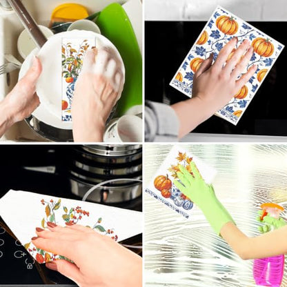 Fall Swedish Dishcloths for Kitchen, 6 Pack Blue-and-White Porcelain Reusable Cellulose Sponge Paper Towels Washable, Fast Drying Swedish Dish Cloth for Home Cleaning - style: Blue-and-White Porcelain