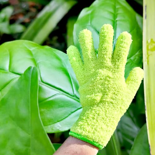 Microfiber Gloves for Plant Dusting, Dusting Gloves for Plants, Gentle Leaf Shine, Comes with 2 Removable Sleeves and 1 Cleaning Brush (5pcs)