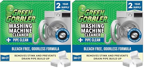 Green Gobbler Premium Washing Machine Cleaner & Deodorizer Tablets with Pipe, Drain & Hose Clean Technology | Front & Top Load Washers | 28 Count (Pack of 2) - size: 28 Count (Pack of 2)