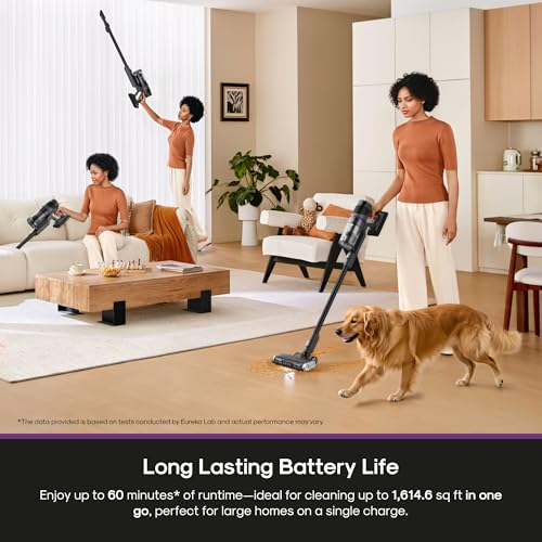 Eureka Cordless Stick Vacuum Cleaner ReactiSense 440, 60-Min Runtime, Anti-Tangle Brushroll, Intelligent Sensing Technology, Ideal for Pet Hair, HardFloors & Carpets - size: NEC440BK