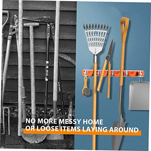 Metal Wall-Mounted Broom Shelf Heavy Duty Aluminum Hooks for Garden and Kitchen Organization Storage Orange for Mops and Cleaning Tools