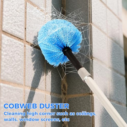 wlich 26ft High Reach Duster Kit, Aluminum 5-20ft Fan & Window Cleaner Set, Versatile Dusting Set with 5 Replaceable Heads for Cleaning Fans, Windows, and Hard-to-Reach Areas Outdoors Without Ladder
