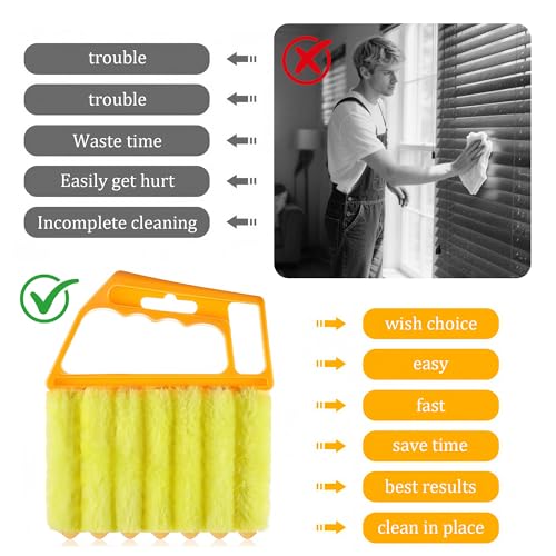 Mini Blind Cleaner Tool for Window Blinds, Microfiber Handheld Blind Duster with Reusable Sleeves, Easy Dusting Brush for Car and Home, Effective Shutter and Vent Cleaning Tool, Yellow - color: Yellow