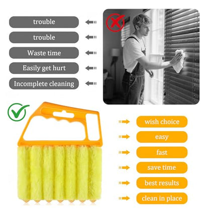Mini Blind Cleaner Tool for Window Blinds, Microfiber Handheld Blind Duster with Reusable Sleeves, Easy Dusting Brush for Car and Home, Effective Shutter and Vent Cleaning Tool, Yellow - color: Yellow