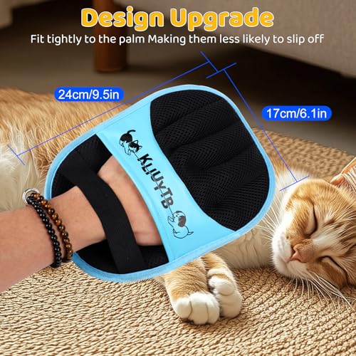 Upgraded Five-Finger Electrostatic Pet Hair Removal Glove for Cats & Dogs, Reusable Magic Brush Effortless Pet Hair Remover Mitt Tool for Couch, Clothing, Carpet, Car Seat, Blue (1 Pack)