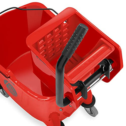 Dryser Commercial Side Press Wringer Combo Mop Bucket, 33 Quart, Red - color: Red