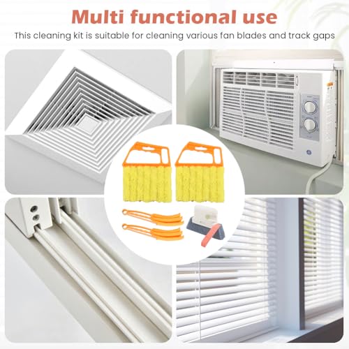 5Pcs Window Blind Cleaning Set, Washable 7 Fingers Duster Brush Dusting Cleaner Tool, Blinds Air Conditioner Keyboard Fan Duster Dirt Housekeeping Tool(Yellow,Size:6.3inch)