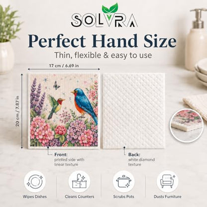 10 PCS Birds Print Swedish Dishcloths for Kitchen 100% Biodegradable, Reusable Cellulose Sponge Cloths Ultra Absorbent, Eco Friendly Cleaning Towels Dishcloths for Washing Dishes & General Cleaning - color: 10 Pcs-birds Print