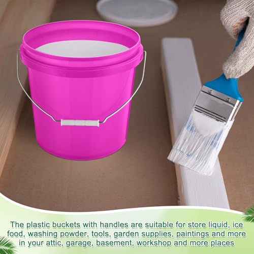 Tioncy 10 Pcs 2 Gallon Plastic Bucket with Lid Heavy Duty 2 Gallon Bucket Pail with Lid Handle for Storage Container Home Household Cleaning (Pink) - color: Pink