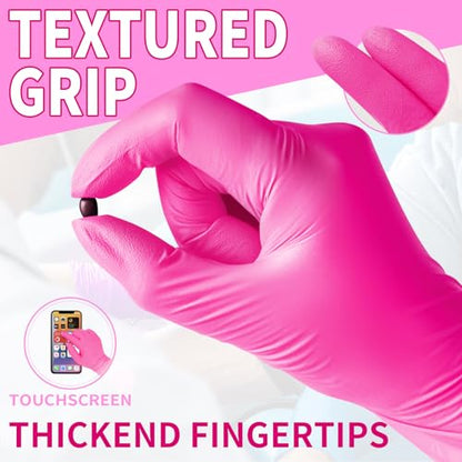 FINITEX Nitrile Disposable Latex-Free Gloves - 3.5mil 100/1000PCS Powder-Free Latex Free Cleaning Medical Exam Food Gloves - color: Rose Red (Medium 100)