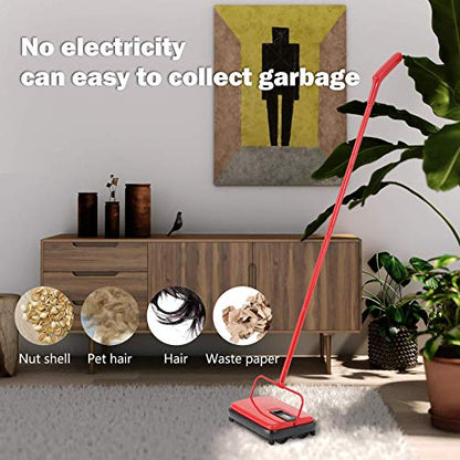 Eyliden Carpet Sweeper, Mini Size Lightweight Hand Push - No Noise, Non-Electric, Easy Manual Sweeping Only for Carpet Cleaning (Red) - color: Red