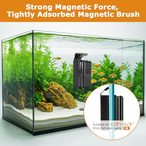 hygger Magnetic Fish Tank Cleaner, Aquarium Glass Cleaner with 2 Detachable Algae Scraper Blade, Floating Scrubber Brush for 1/5"-1/2" Glass/Acrylic Thick Tank, Strong Magnet Algae Remove Tool, M - size: M (1/5"-1/2")