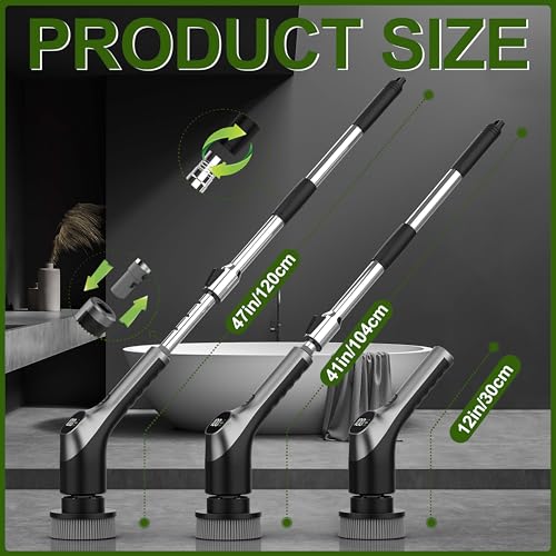 Electric Spin Scrubber, Shower Scrubber with Long Handle Adjustable LCD Display, 2 Speed Shower Cleaner, 7 Replaceable Brush Heads Bathroom Cleaning Brush, Bath Tub Power Scrubbers Black G3 - color: Black