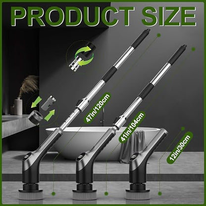 Electric Spin Scrubber, Shower Scrubber with Long Handle Adjustable LCD Display, 2 Speed Shower Cleaner, 7 Replaceable Brush Heads Bathroom Cleaning Brush, Bath Tub Power Scrubbers Black G3 - color: Black