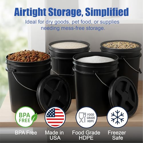 ePackageSupply 5 Gallon Bucket - Food Grade Bucket, Metal Handle Grip, BPA-Free, Heavy-Duty 90 Mil HDPE Plastic Pail, Stackable Utility Container, Made in USA, Lid Not Included, Black, 6 Packs - color: Black, size: 6 Packs
