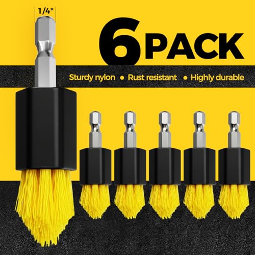Holikme 6 piece Drill Brush with Multi-Purpose & Grout Head,Crevice Cleaning Brush，3/4”W Drill Brush Attachment Set, Detailing Brushes for Home/Kitchen/Bathroom/Grout/Tile/Shower/Tub