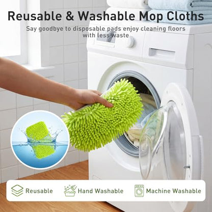 6 Pack Reusable Microfiber Mop Pads Compatible with Sweeper Mops, Replacement Mopping Pads Dry Sweeping Cloths, Washable Chenille Flat Mops Refills for Mopping Floor Cleaning (Mop is not Included) - color: Green