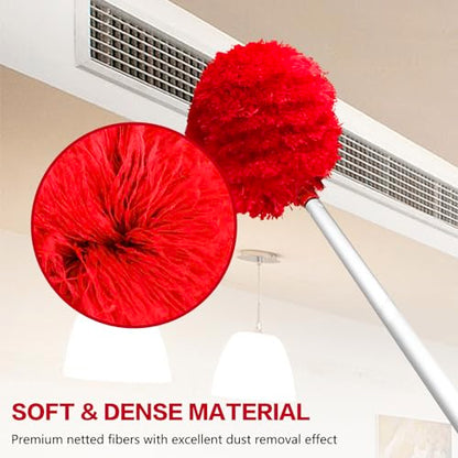 Ceiling Fan Cleaner Duster Reusable Microfiber Ceiling Fan Blade Cleaner Removable Duster with Extension Pole Adjusts 13 to 49.7 Inch for Cleaning Walls Bookshelves Furniture Door Window Top (Red) - color: Red