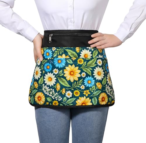 Bafelia Cleaning Apron Caddy for Women with 6 Pockets, Professional Waterproof Cleaning Supplies for Housekeeping - color: Green Flowers