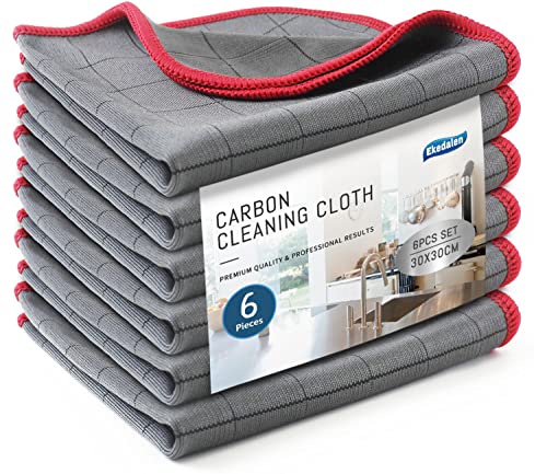 Lint Free Carbon Microfiber Cleaning Cloth Glass Window Polishing Streak Free Miracle Easy Clean Rag Reusable for Mirror Kitchen Dish Auto Detailing, Pack of 6, 12"x12", 400GSM - color: Grey-red, 12 X 12 Inch