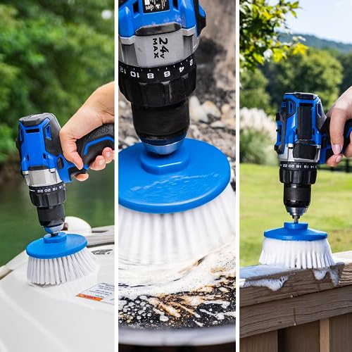 RotoScrub Drill-Powered Cleaning Brushes - 2-Brush Drill Accessory Combo Kit - color: White/Blue, size: Multi-Kit - 2 Piece Set
