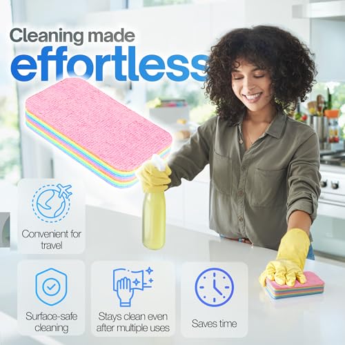 LEAVAQ Peelable Microfiber Sponges 4 Pack – 12-Layer Tear Away PVA Cleaning Pads, Ultra Absorbent Non-Scratch Rainbow Sponge for Kitchen Dish, Countertop, Bathroom, Glass & Car Cleaning