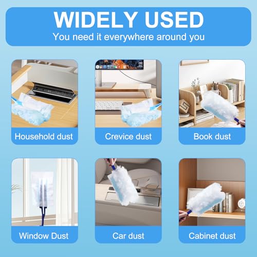 Duster Refills,Disposable dusting Brush Set Compatible with Swiffer Duster Refills for Furniture,Ceiling Fans, Electronics Multisurface Dusters with 4X Microfibers, Unscented (Blue, 40 PCS)