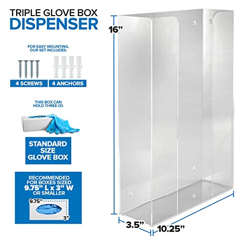 Stock Your Home Triple Acrylic Gloves Dispenser, Tissue Box Shelf, Glove Holder Wall Mount, for Kitchen, Cleaning Closet, Lab, Exam, Office - size: 1 Count, style: Triple Stack