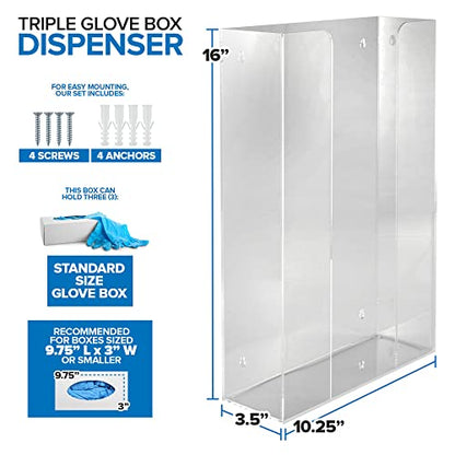 Stock Your Home Triple Acrylic Gloves Dispenser, Tissue Box Shelf, Glove Holder Wall Mount, for Kitchen, Cleaning Closet, Lab, Exam, Office - size: 1 Count, style: Triple Stack