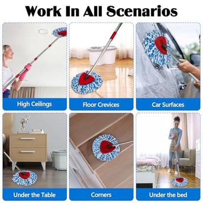 Spin Mop Replacement Set for O-Ceda RinseClean 2-Tank System, 16 Microfiber Spin Mops Refills,1 Scrubber Head,1 Triangle Spin Base,and(31-63in) Adjustable Handle Set Combo - size: Blue-16P