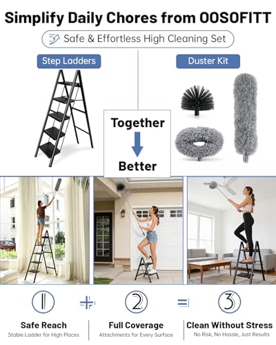 Practical 3 in 1 Dusters Kit for Cleaning, Efficient Duster with Extension Pole, Upgraded High Ceiling Fan Cleaner Duster, Easy Washable Spider Cobweb Brush Duster for Blinds/Wall/Tight Spaces